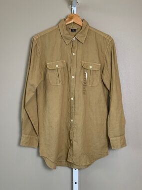 GAP Long Sleeve Garment Dye Linen Button Up Shirt w/ Convertible Roll-Tab Sleeve